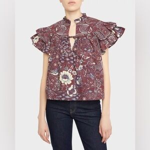 Ulla Johnson Letty Floral Flutter-Sleeve Top